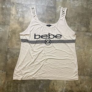 bebe y2k activewear tank top with cross cross shoulder straps and bebe logo 2x